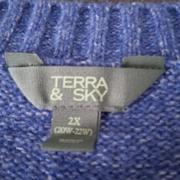 Terra & Sky women's Blue V-Neck Sweater stretchy knit plus size 2X 20-22 NWT - Picture 5 of 5